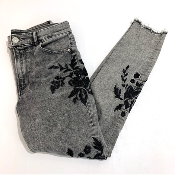 Express Denim - Express Embroidered Ankle Legging Jean Raw Hem